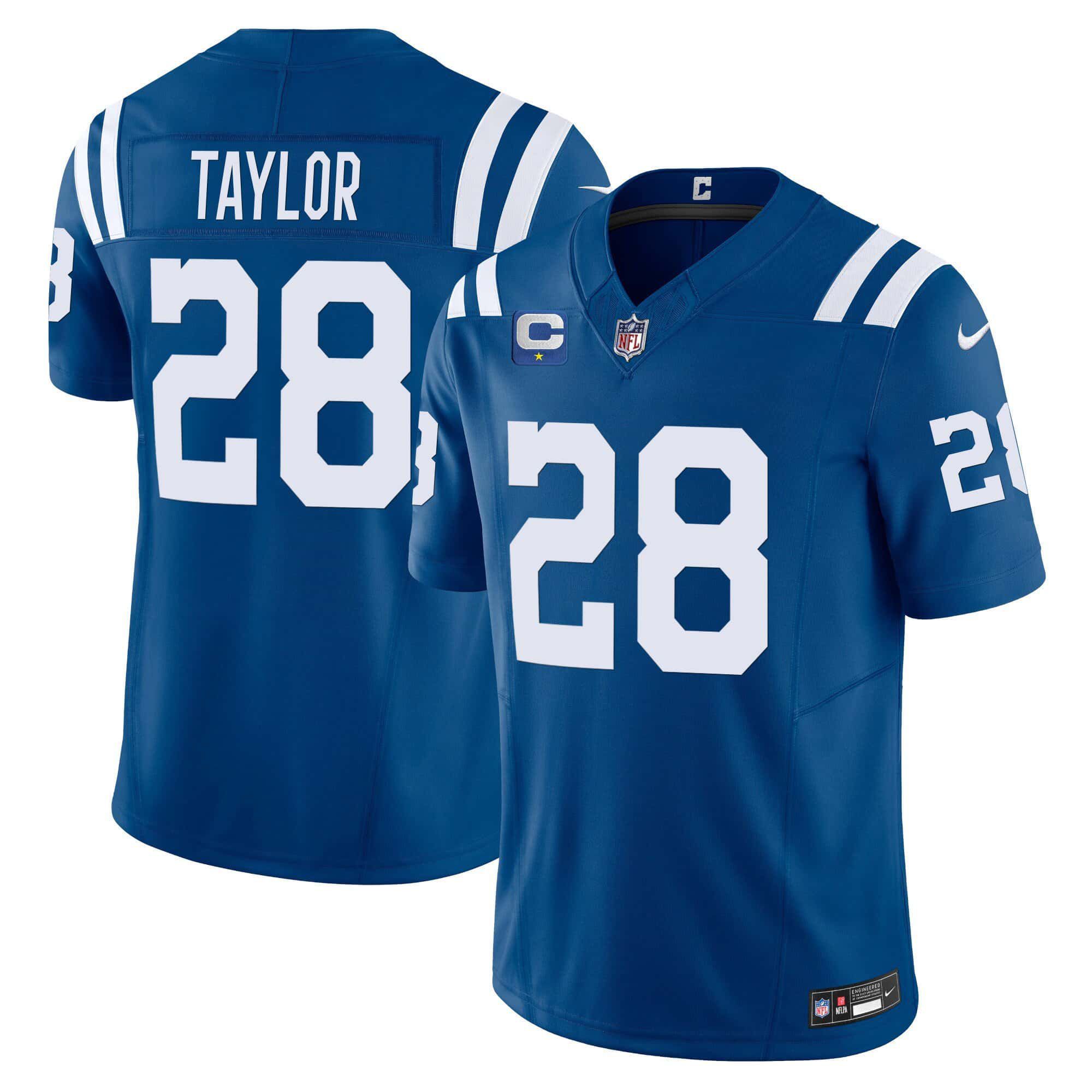 Men Indianapolis Colts 28 Taylor Blue 2024 Nike Vapor Limited NFL Jersey style 1